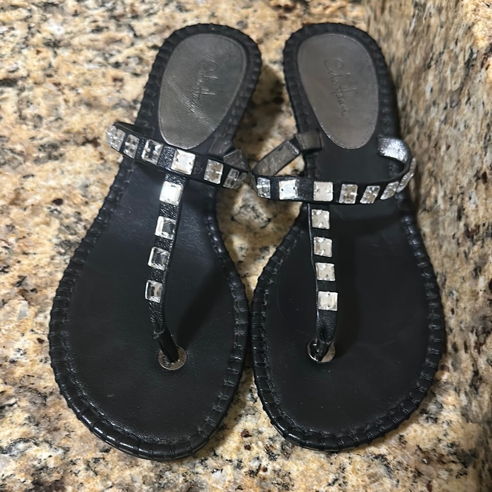 Cole Haan Black and Silver Studded Sandals. Used Sandals.